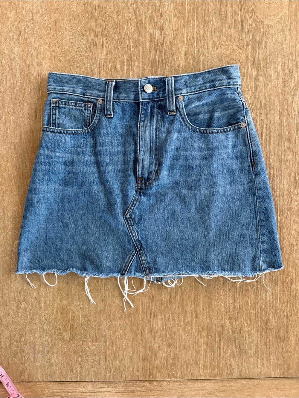 Madewell Rigid Denim A-Line Mini Skirt Raw Hem Blue Jean Skirt Size 27